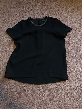 Madewell Black Short Sleeve Crewneck Top with Trim